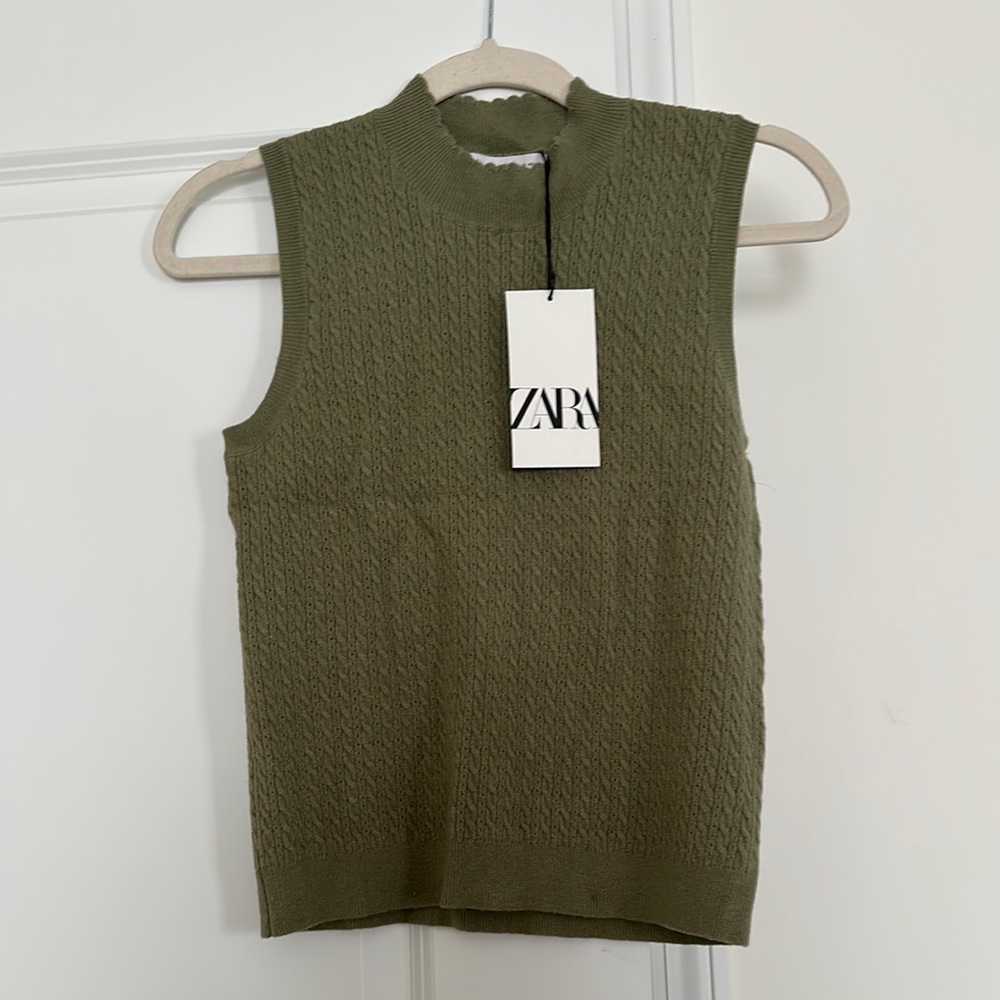 ZARA Olive Green Sleeveless Knit Top